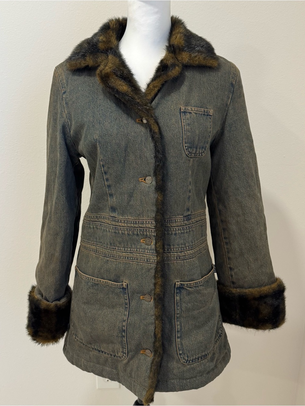 XOXO Y2K 2000s Denim Fur Penny Lane Utility Retro Boho Moto Grunge Fall Winter S - Picture 2 of 11